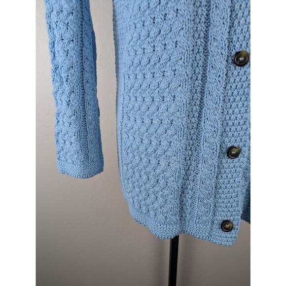 Aran Crafts blue button front cardigan sweater cotton blend cable knit - Picture 5 of 6